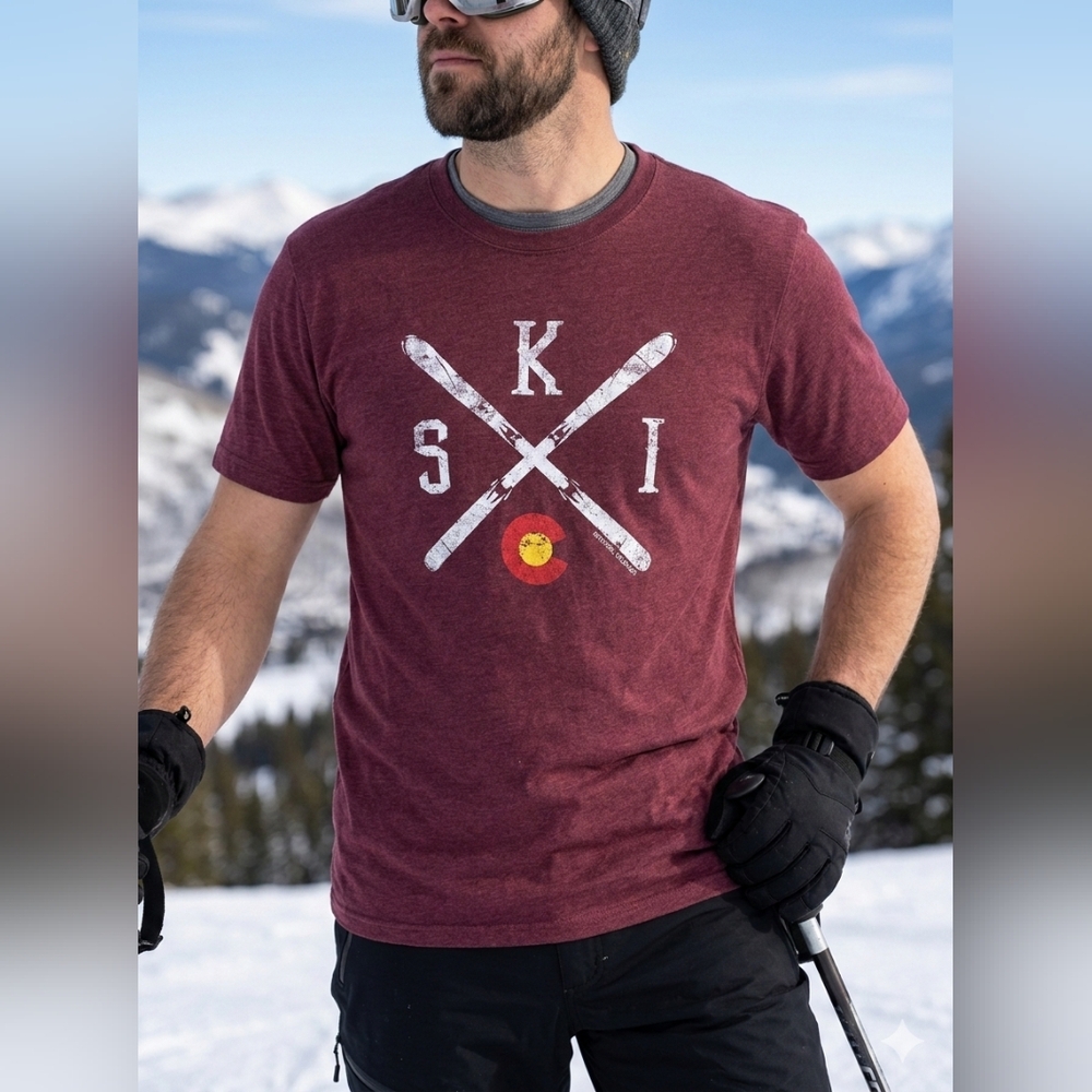 Kastlfel Colorado Ski Graphic Tee Burgundy RecycledSoft Sustainable Shirt Large